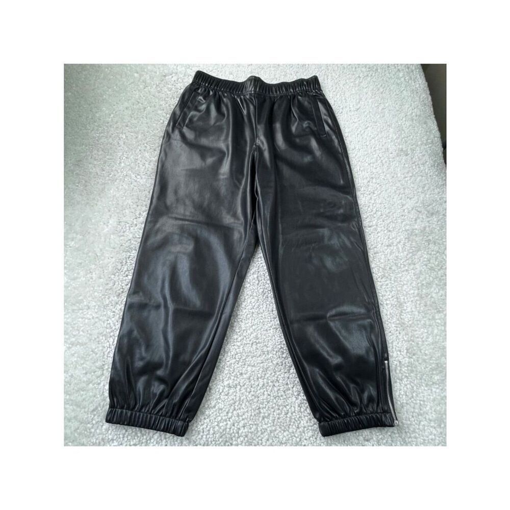 Anthropologie Avec Les Filles Faux Leather Ankle Zip Jogger Black Womens Large - Picture 2 of 10